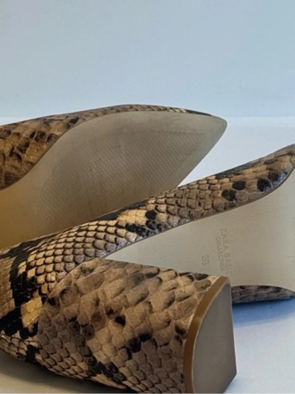 Zara Snake-Print Pointed Block Heel Pumps - Brown/Black